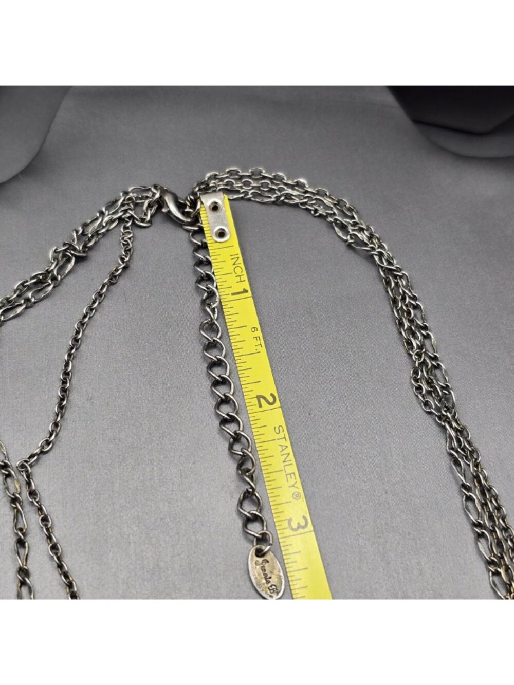 Victorian Revival Faux Cameo Necklace 26" Multi Strand Station Chain by Jennis B - Picture 8 of 12